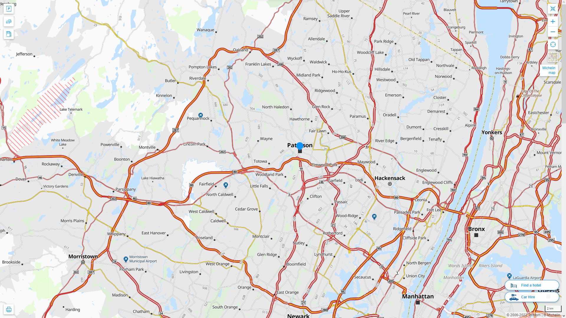 Paterson New Jersey Highway and Road Map